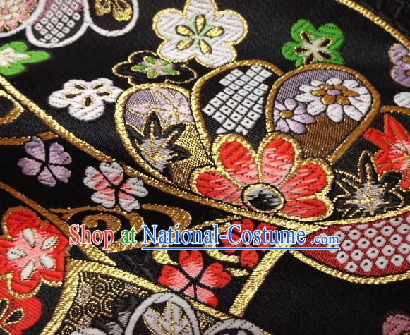 Asian Traditional Baldachin Classical Sakura Maple Pattern Black Brocade Fabric Japanese Kimono Tapestry Satin Silk Material