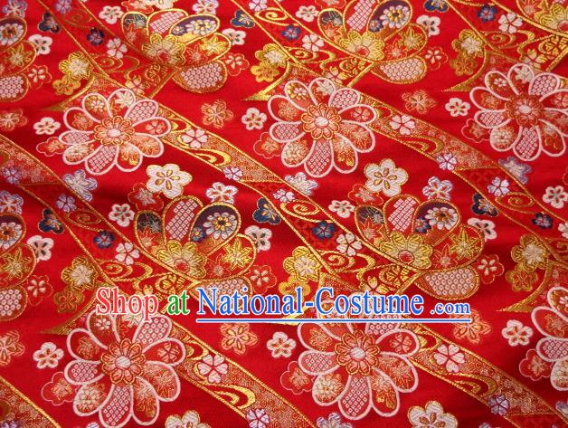 Asian Traditional Baldachin Classical Sakura Maple Pattern Red Brocade Fabric Japanese Kimono Tapestry Satin Silk Material