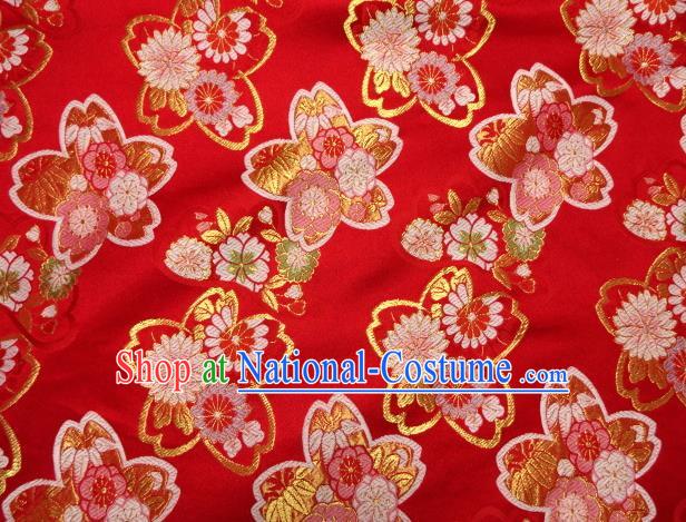 Asian Traditional Baldachin Classical Sakura Daisy Pattern Red Brocade Fabric Japanese Kimono Tapestry Satin Silk Material