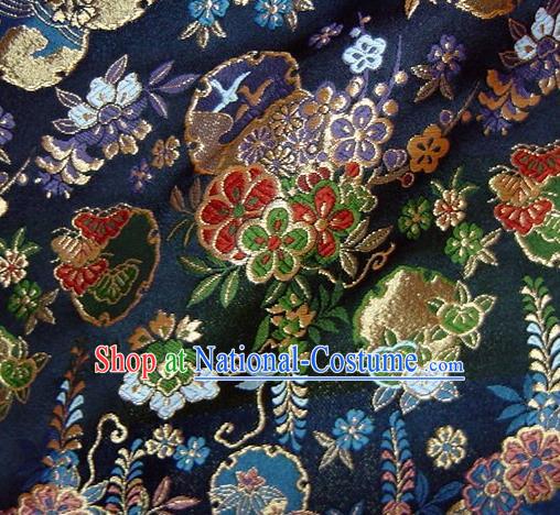 Asian Traditional Navy Baldachin Classical Sakura Pattern Brocade Fabric Japanese Kimono Tapestry Satin Silk Material