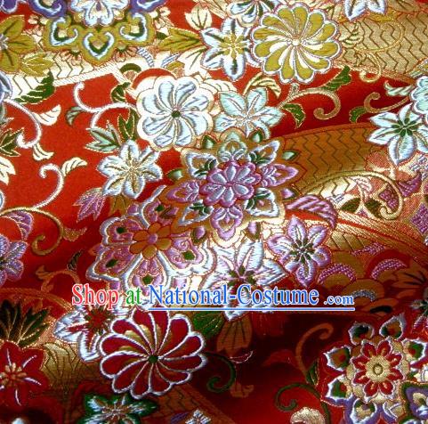 Asian Traditional Baldachin Classical Daisy Pattern Red Brocade Fabric Japanese Kimono Tapestry Satin Silk Material