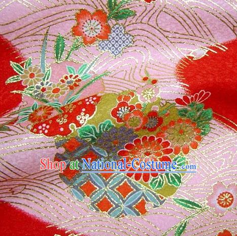 Asian Traditional Kimono Classical Orchid Pattern Pink Damask Brocade Fabric Japanese Kyoto Tapestry Satin Silk Material