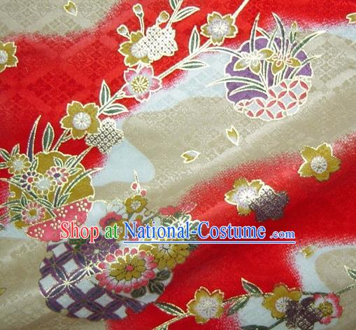 Asian Traditional Kimono Classical Orchid Pattern Golden Damask Brocade Fabric Japanese Kyoto Tapestry Satin Silk Material