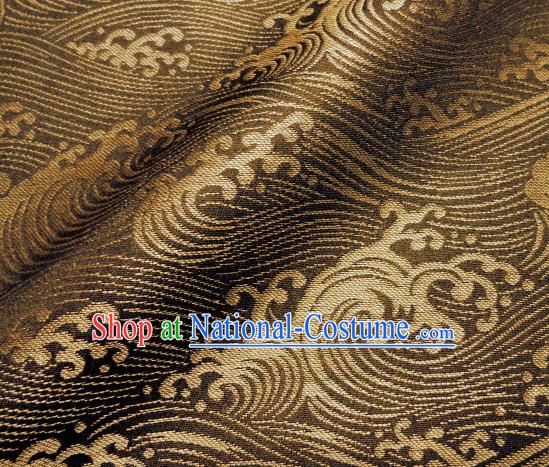 Asian Traditional Kimono Classical Waves Pattern Brown Damask Brocade Fabric Japanese Kyoto Tapestry Satin Silk Material