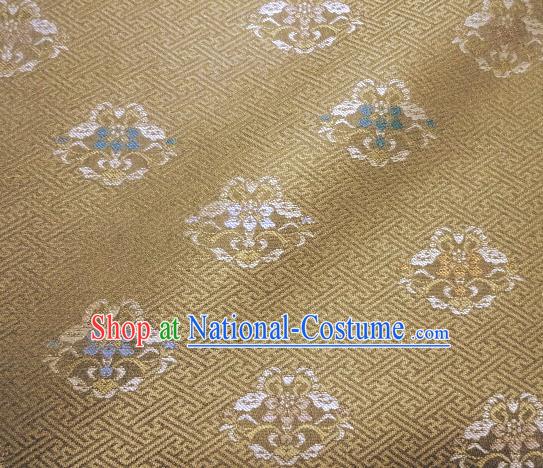 Asian Traditional Kimono Classical Pattern Dark Golden Damask Brocade Fabric Japanese Kyoto Tapestry Satin Silk Material