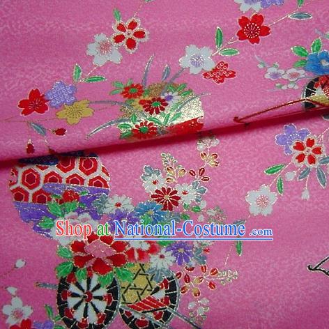 Asian Traditional Kimono Classical Flowers Gharry Pattern Rosy Brocade Tapestry Satin Fabric Japanese Kyoto Silk Material