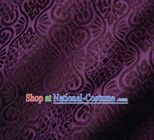 Asian Traditional Kyoto Kimono Brocade Classical Pattern Deep Purple Damask Fabric Japanese Tapestry Satin Silk Material