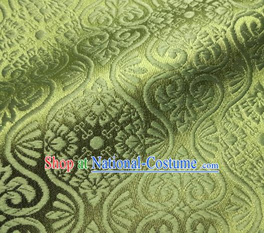 Asian Traditional Kyoto Kimono Brocade Classical Pattern Matcha Green Damask Fabric Japanese Tapestry Satin Silk Material