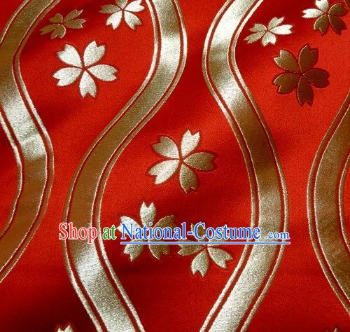 Asian Traditional Kyoto Kimono Classical Sakura Pattern Red Damask Brocade Fabric Japanese Tapestry Satin Silk Material