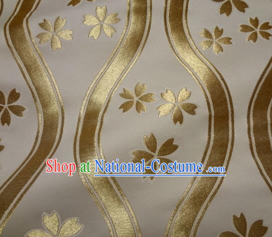 Asian Traditional Kyoto Kimono Classical Sakura Pattern White Damask Brocade Fabric Japanese Tapestry Satin Silk Material