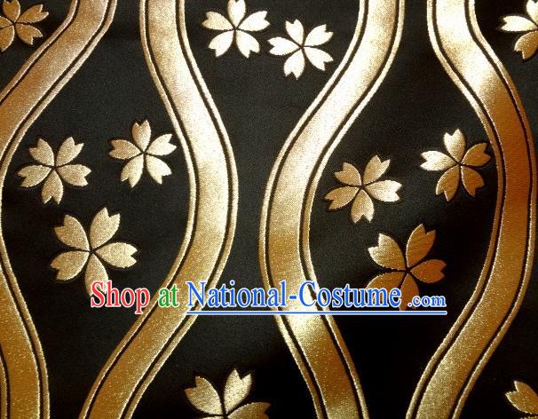 Asian Traditional Kyoto Kimono Classical Sakura Pattern Black Damask Brocade Fabric Japanese Tapestry Satin Silk Material