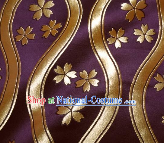 Asian Traditional Kyoto Kimono Classical Sakura Pattern Purple Damask Brocade Fabric Japanese Tapestry Satin Silk Material