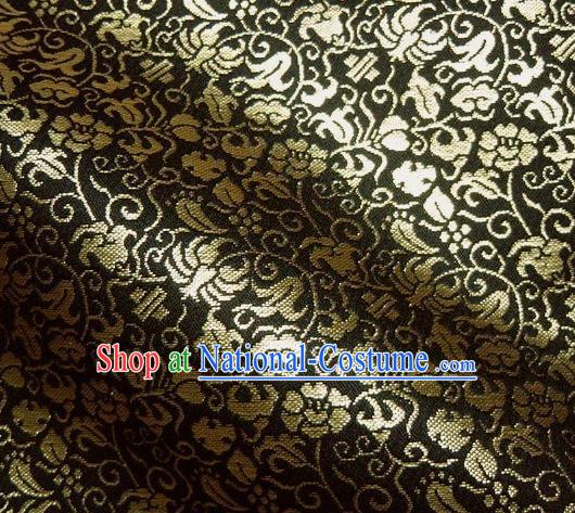 Asian Traditional Kyoto Kimono Classical Pattern Black Damask Brocade Fabric Japanese Tapestry Satin Silk Material