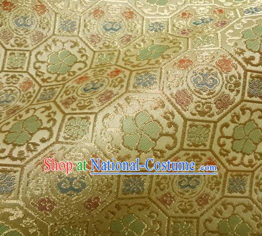 Asian Traditional Kyoto Kimono Golden Brocade Classical Ganoderma Pattern Damask Fabric Japanese Tapestry Satin Silk Material