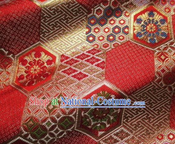 Asian Traditional Kyoto Kimono Red Brocade Classical Pattern Damask Fabric Japanese Tapestry Satin Silk Material