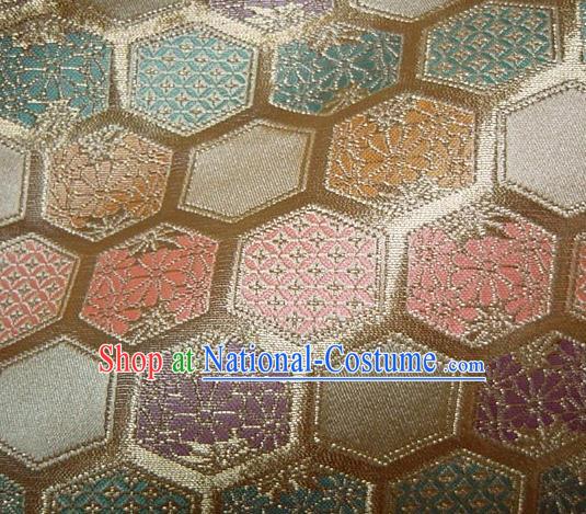 Asian Traditional Kyoto Kimono Golden Brocade Classical Hexagon Pattern Damask Fabric Japanese Tapestry Satin Silk Material