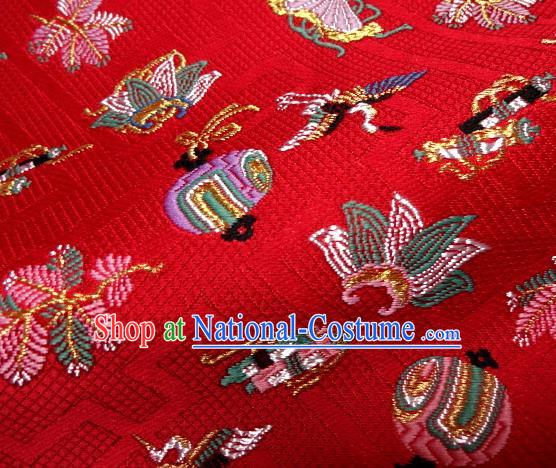 Asian Traditional Kyoto Kimono Brocade Classical Pattern Red Damask Fabric Japanese Tapestry Satin Silk Material