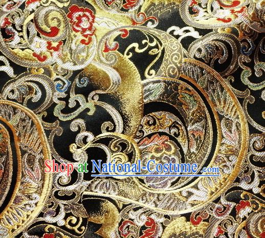 Asian Traditional Black Brocade Japanese Kimono Classical Pattern Damask Fabric Tapestry Satin Silk Material