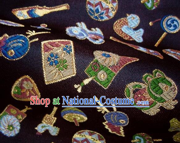 Asian Traditional Brown Brocade Japanese Kimono Classical Pattern Damask Fabric Tapestry Satin Silk Material