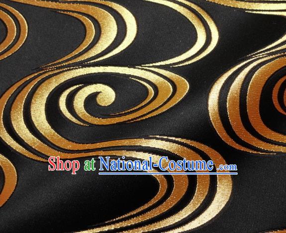 Asian Traditional Black Brocade Japanese Kimono Classical Pattern Damask Fabric Tapestry Satin Silk Material