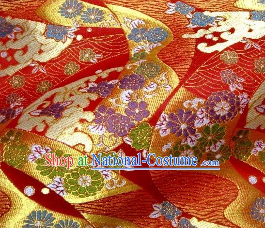 Asian Traditional Red Damask Brocade Fabric Japanese Kimono Classical Sakura Pattern Tapestry Satin Silk Material