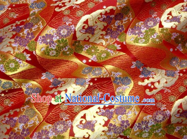 Asian Traditional Red Damask Brocade Fabric Japanese Kimono Classical Sakura Pattern Tapestry Satin Silk Material