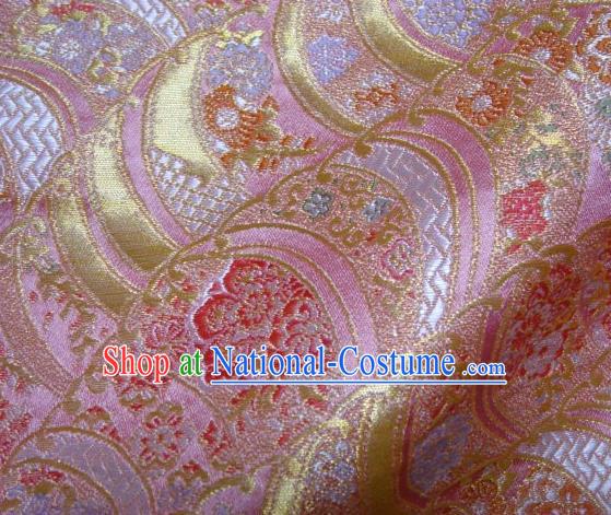 Asian Traditional Pink Damask Brocade Fabric Japanese Kimono Classical Wave Pattern Tapestry Satin Silk Material