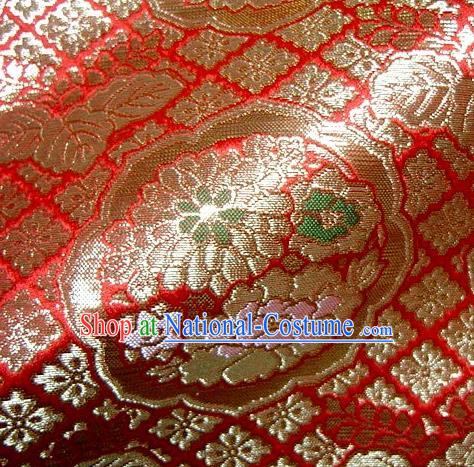 Asian Traditional Red Damask Brocade Fabric Japanese Kimono Classical Chrysanthemum Pattern Tapestry Satin Silk Material