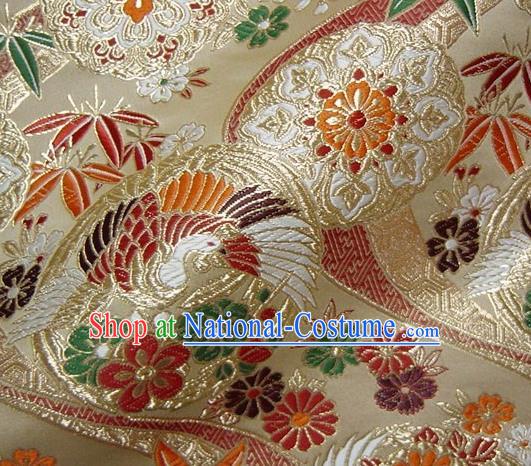 Asian Traditional Baldachin Classical Round Phoenix Pattern Light Golden Brocade Fabric Japanese Kimono Tapestry Satin Silk Material