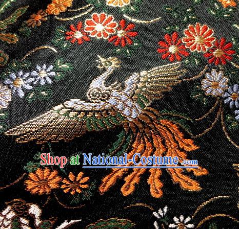 Asian Japanese Traditional Classical Phoenix Daisy Pattern Black Brocade Baldachin Fabric Kimono Tapestry Satin Silk Material