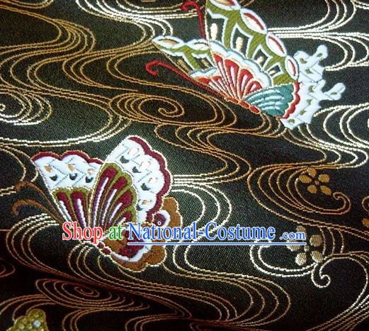 Asian Japanese Traditional Brocade Classical Butterfly Pattern Black Baldachin Fabric Kimono Tapestry Satin Silk Material