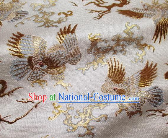 Asian Traditional Japanese Kimono Classical Eagle Pattern White Tapestry Satin Brocade Fabric Baldachin Silk Material