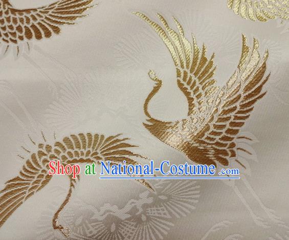 Asian Traditional Japanese Kimono Classical Golden Cranes Pattern Tapestry Satin Brocade Fabric Baldachin Silk Material