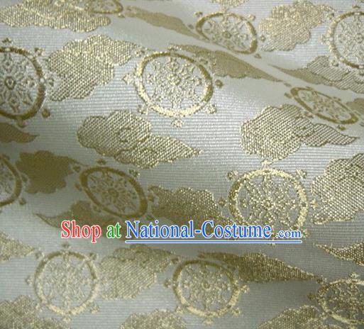 Asian Traditional Japanese Kimono Classical Wheels Pattern White Brocade Tapestry Satin Fabric Baldachin Silk Material