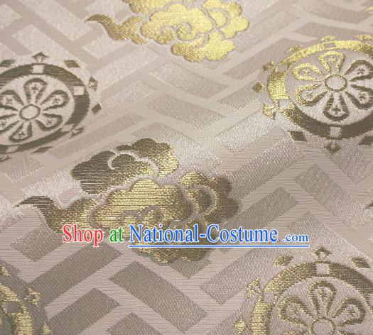 Asian Traditional Japanese Kimono Classical Cloud Wheels Pattern White Brocade Tapestry Satin Fabric Baldachin Silk Material