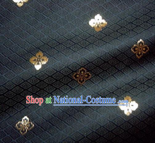 Asian Traditional Japanese Kimono Classical Flowers Pattern Navy Brocade Tapestry Satin Fabric Baldachin Silk Material