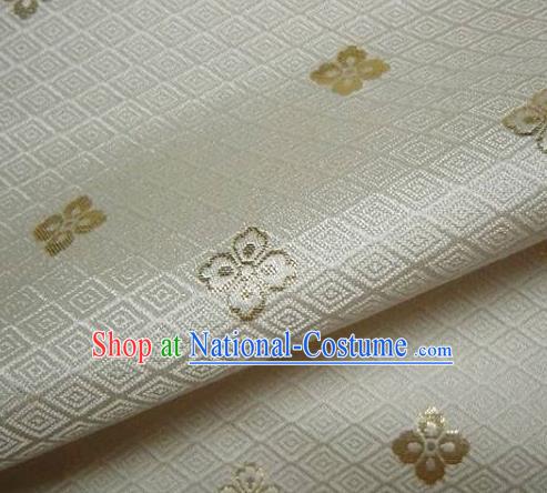 Asian Traditional Japanese Kimono Classical Flowers Pattern White Brocade Tapestry Satin Fabric Baldachin Silk Material