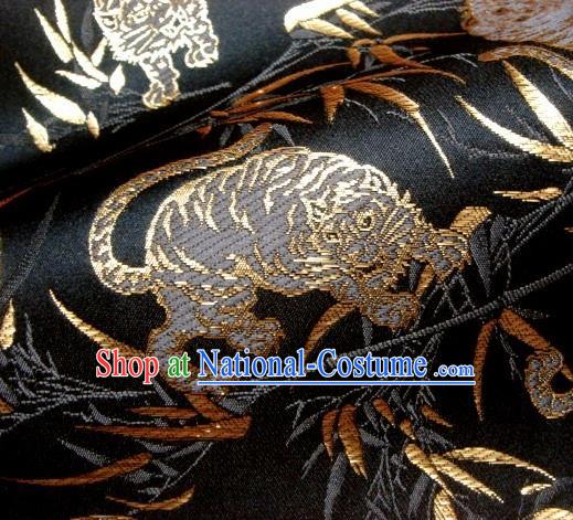 Asian Traditional Japanese Kimono Classical Tiger Pattern Black Brocade Tapestry Satin Fabric Baldachin Silk Material