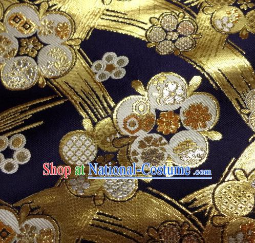 Asian Traditional Japanese Kimono Classical Pattern Navy Brocade Tapestry Satin Fabric Baldachin Silk Material