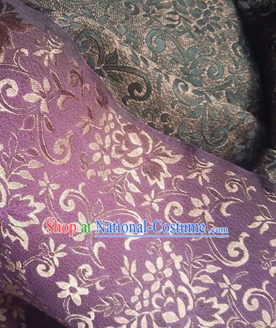 Asian Traditional Watered Gauze Fabric Classical Leaf Pattern Purple Brocade Satin Silk Material