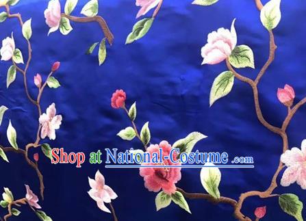 Asian Traditional Fabric Classical Embroidered Peony Pattern Blue Brocade Satin Silk Material