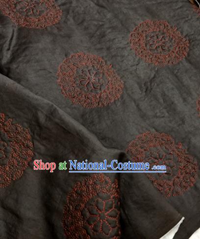 Asian Traditional Fabric Classical Embroidered Pattern Black Brocade Satin Silk Material