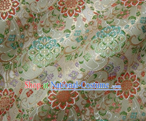 Asian Japanese Traditional Beige Brocade Fabric Classical Persia Pattern Baldachin Kimono Tapestry Satin Silk Material