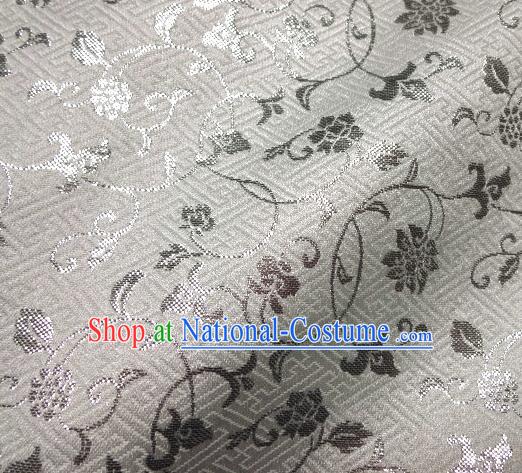 Asian Japanese Traditional Kimono White Tapestry Satin Classical Scroll Pattern Brocade Fabric Baldachin Silk Material