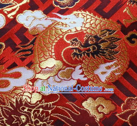 Asian Japanese Traditional Red Baldachin Classical Cloud Dragon Pattern Brocade Fabric Kimono Tapestry Satin Silk Material