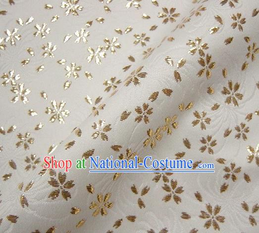 Asian Japanese Traditional Kimono White Tapestry Satin Classical Golden Sakura Pattern Brocade Fabric Baldachin Silk Material