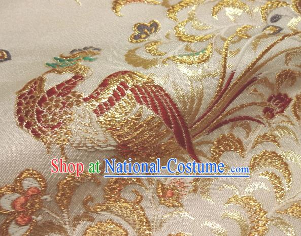 Asian Japanese Traditional Classical Phoenix Pattern White Brocade Baldachin Fabric Kimono Tapestry Satin Silk Material