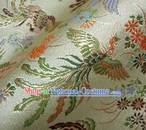 Asian Japanese Traditional Classical Phoenix Pattern Green Brocade Baldachin Fabric Kimono Tapestry Satin Silk Material