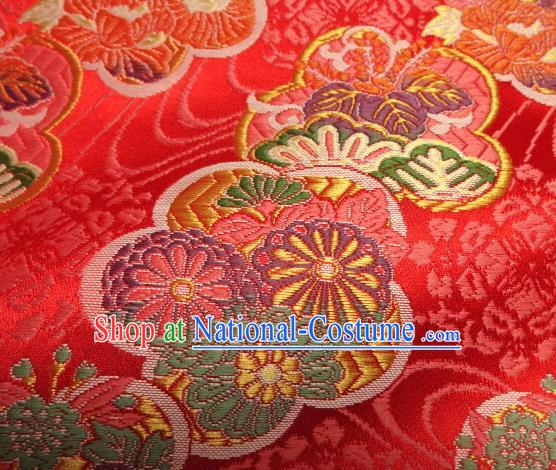 Asian Japanese Traditional Kimono Red Tapestry Satin Classical Plum Blossom Pattern Brocade Fabric Baldachin Silk Material