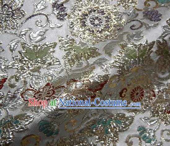 Asian Japanese Traditional Kimono Classical Grass Pattern White Tapestry Satin Brocade Fabric Baldachin Silk Material